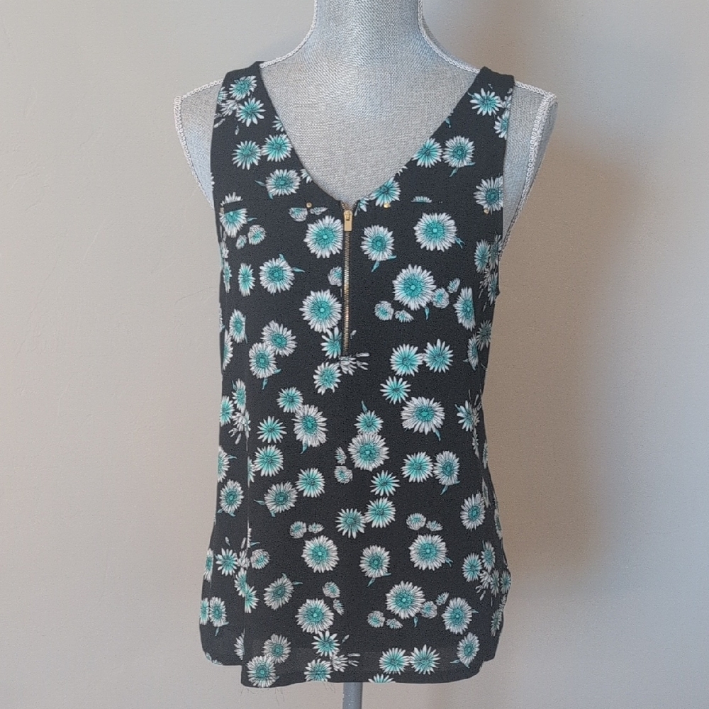 Express Black Fitted Tank Top with Floral Pattern